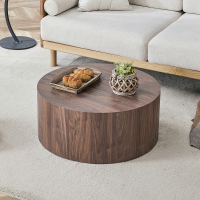 27.5" Round Coffee Table with Low Profile MDF Base,Modern Accent Table for Compact Spaces-The Pop Home