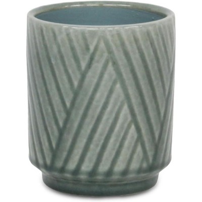 Cheung's Parlora Crossed Diagonal Pattern Straight Side Ceramic Pot - Small - Green