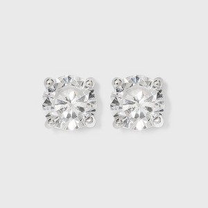Women's Sterling Silver Cubic Zirconia Stud Earrings - A New Day™ Silver/Clear: Polished Nickel-Free Basket Setting - 1 of 2
