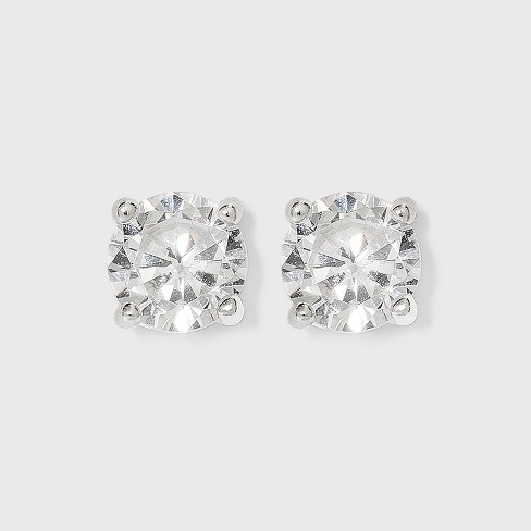 Women's Sterling Silver Stud Earrings Set with Round Cubic Zirconia 3pc - A  New Day™ Silver
