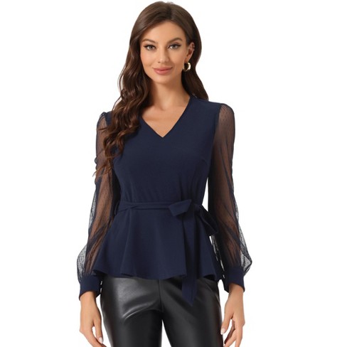 Mock Neck Ruffle Peplum Top, Navy  Ladies tops fashion, Plus size