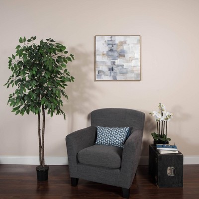78" Green Silk and Plastic Potted Ficus Floor Plant