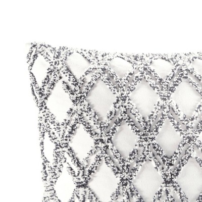 Navy and White Embroidered Cotton Square Pillow