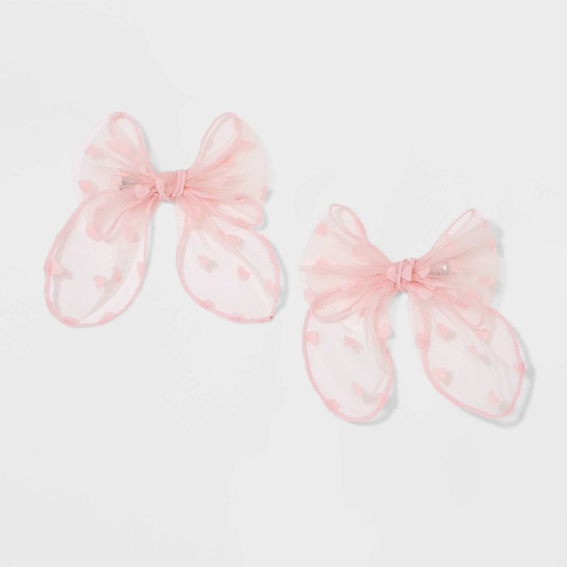 Heart Bow Hair Barrette Set 2pc - Wild Fable&#8482; Pink, 1 of 5