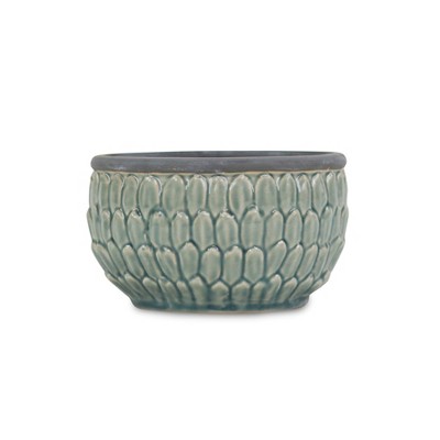 Cheung's Arcello Round Blue Leaf Patterned Ceramic Pot - Large
