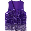 Nlife Women's Solid Color Sparkly Sequin Fringed Trim Sleeveless Glitter Jacket - 2 of 4