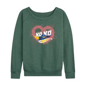 Women's - Hot Wheels - XOXO Heart Lightweight French Terry Wide Neck Long Sleeve Shirt - 1 of 4