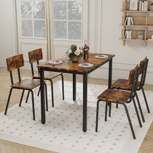 5-Piece Dining Set with 4 Chairs, Metal Frame and MDF Board - 1 of 4