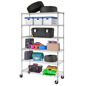 FDW 6 Tier Wire Shelving Unit Heavy Duty Storage Rack Metal Shelf Garage Organizer Shelves with Casters - 1 of 4