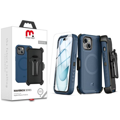 MyBat Pro Maverick Series MagSafe Case w/ Holster and Tempered Glass for Apple iPhone 15 (6.1)
