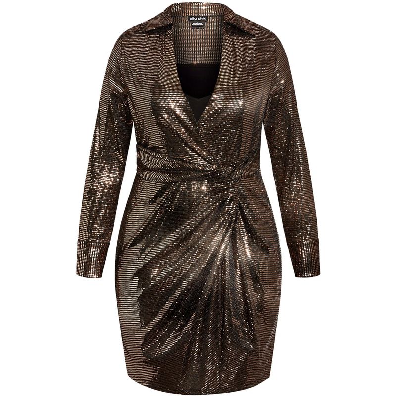 Women's Plus Size Sequin Glow Dress - bronze | CITY CHIC, 3 of 4