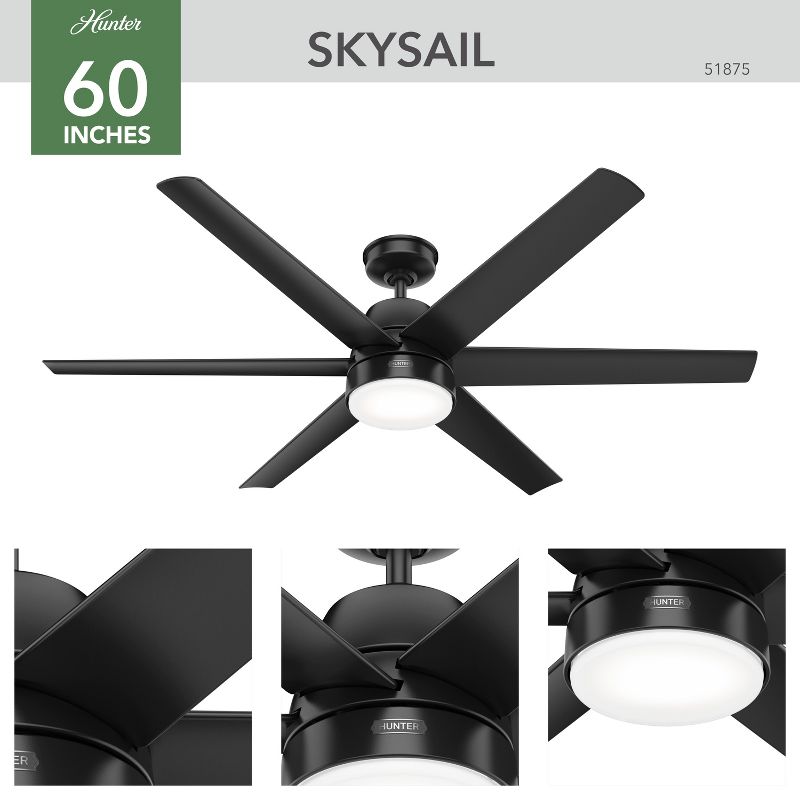 60" Skysail Indoor/Outdoor Ceiling Fan with Light Kit and Wall Control (Includes LED Light Bulb) - Hunter Fan, 3 of 14