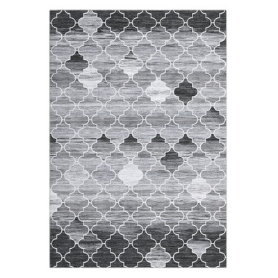 8x10 Washable Area Rug - Stain & Slip Resistant Low Pile Geometric Rug with Distressed Pattern for Living Room, Bedroom, Dining Room - Brown