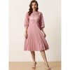 INSPIRE CHIC Women's Floral Lace Panel 3/4 Sleeves Belted A-Line Pleated Dresses - 3 of 4
