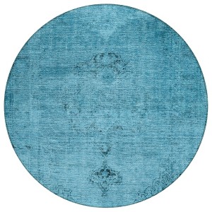 Denim Blue And Navy Blue Oriental Washable Indoor Outdoor Area Rug - 1 of 4