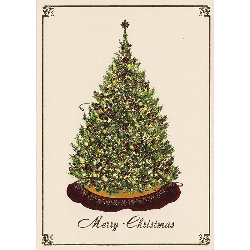 Masterpiece Studios Holiday Collection 15-Count Boxed Embossed Christmas Cards with Foil-Lined Envelopes, 7.8" x 5.6", Elegant Tree (851400), 1 of 4