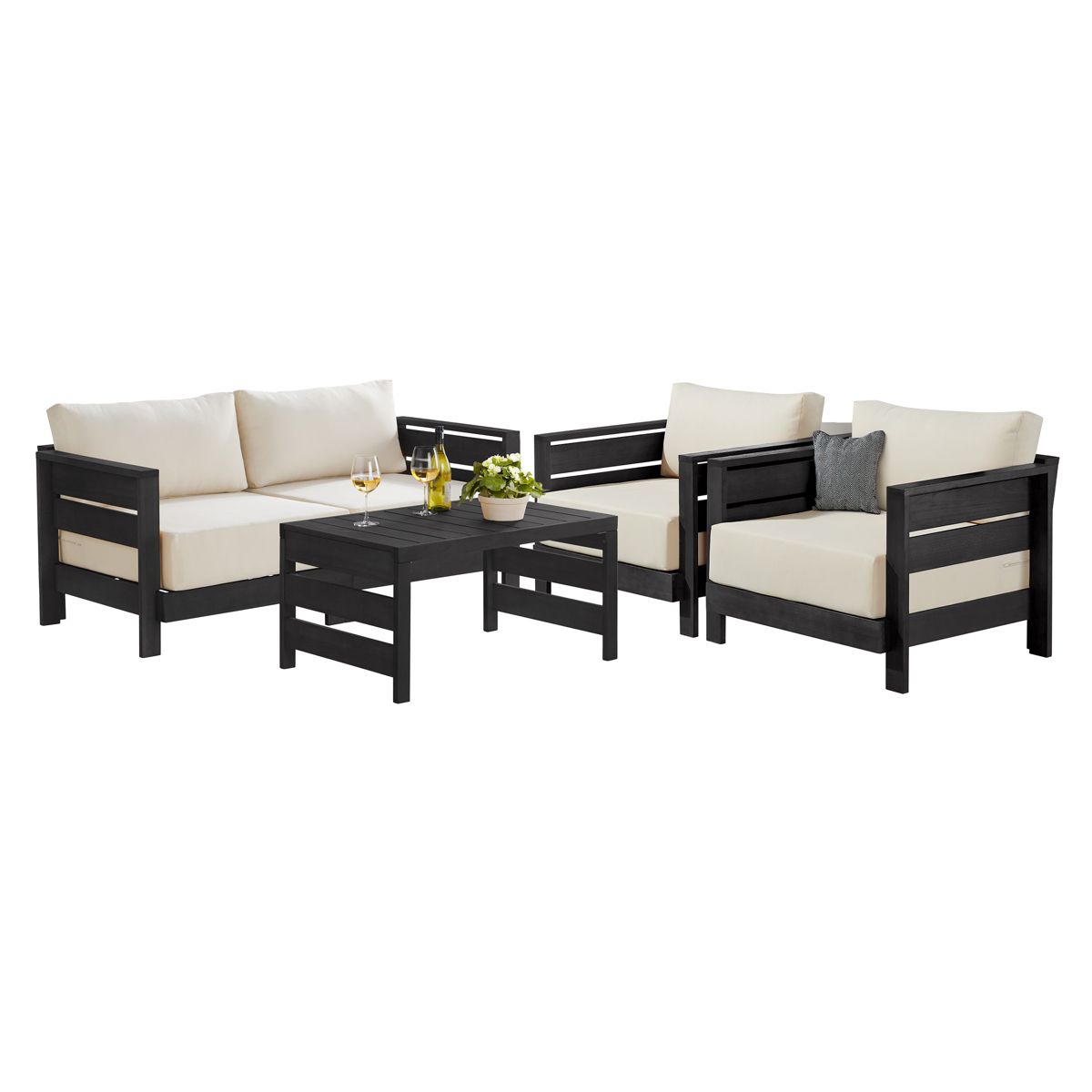 Alaterre Furniture Barton 4 Piece Patio Furniture Set - Weather-Resistant Eucalyptus Wood Outdoor Furniture Set