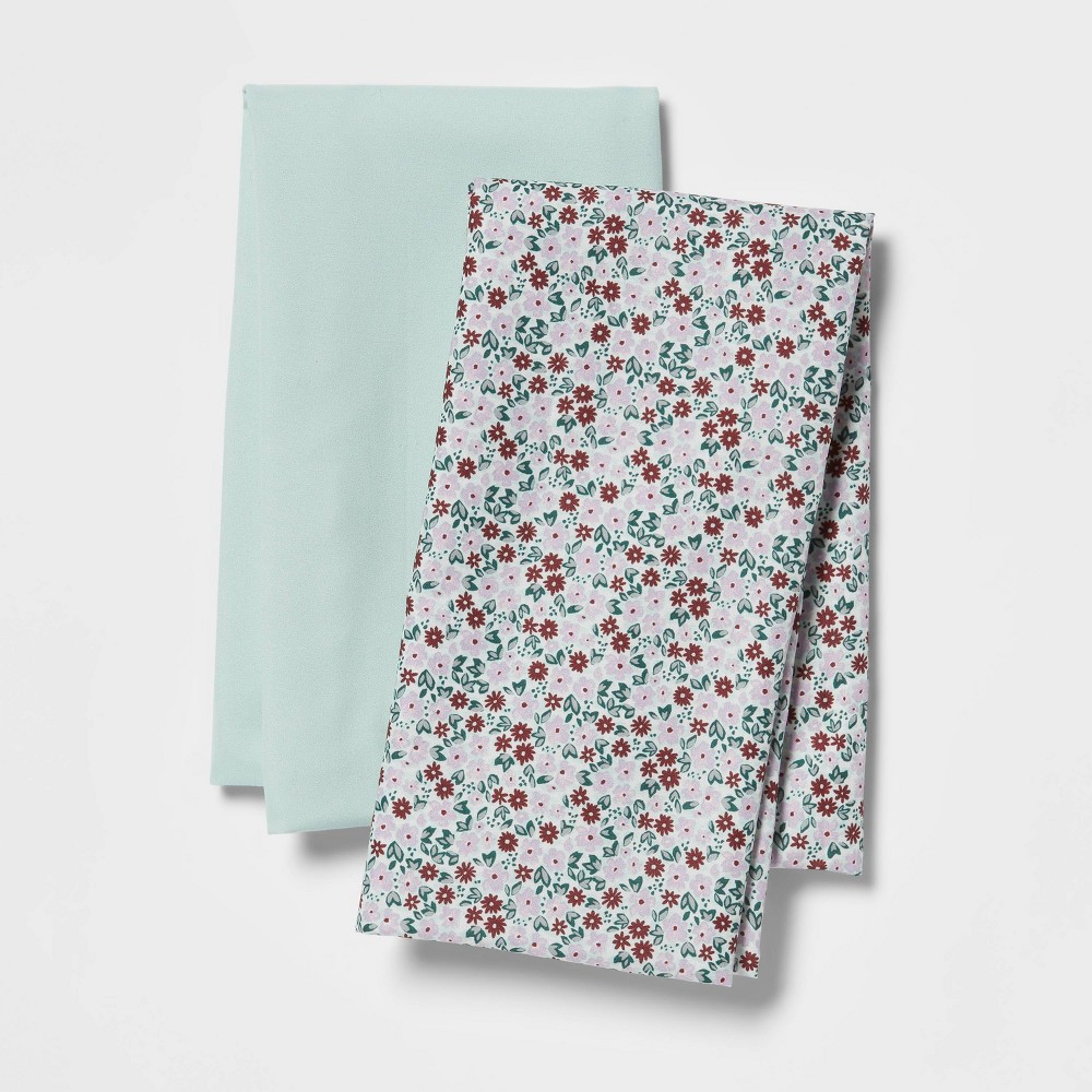 2pk Body Pillow Cover Mint Green/Floral - Room Essentials