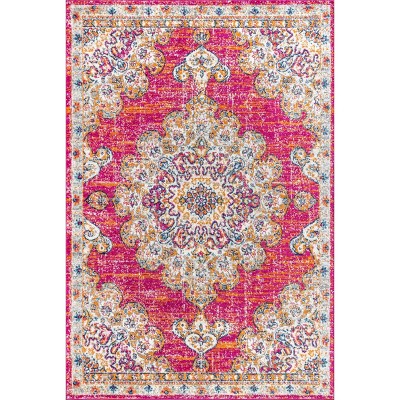 Pink and Cream Vintage Medallion Bohemian Area Rug
