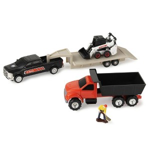 ERTL 1/64 Bobcat 5 Piece Construction Set with Dump Truck, Gooseneck Trailer, Man & Skid Loader 16502 - 1 of 4