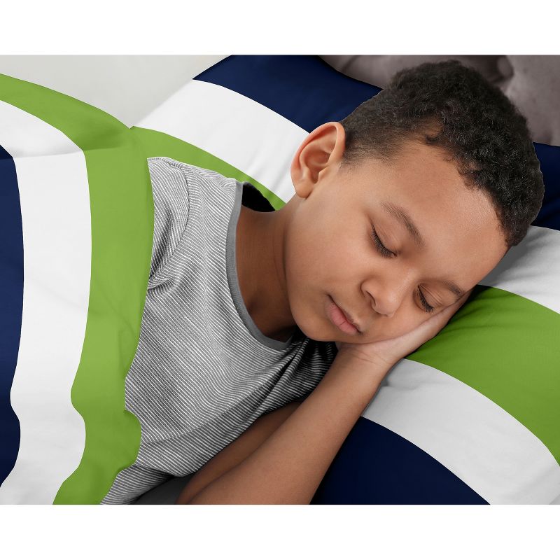 Sweet Jojo Designs Boy Full/Queen Comforter Bedding Set Stripe Blue Green Grey 3pc, 5 of 8