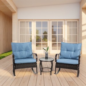 3 Piece Patio Furniture Set Rocking Bistro Set with Rattan Chairs and Coffee Table for Garden Balcony Backyard Patio Seating Sets-The Pop Home - 1 of 4