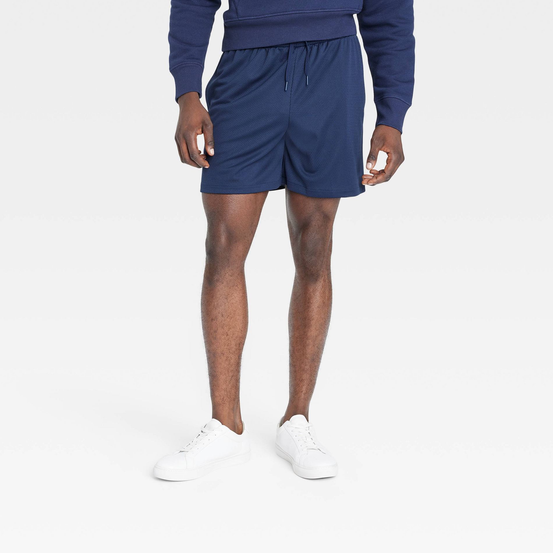 Men's 6" Mesh Shorts - All In Motion™ Navy Blue L: Moisture Wicking, Quick Dry, Side Pocket, Drawstring Waist