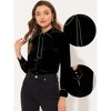 INSPIRE CHIC Women's Velvet Contrast Color Piped Bow Tie Neck Blouse Shirts - 2 of 4