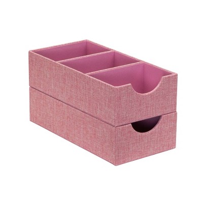Pink 3-Compartment Polyester Linen Drawer Organizers, Pack of 2