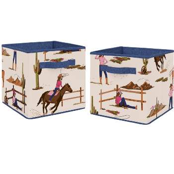 Sweet Jojo Designs Fabric Storage Bins Set Western Cowgirl Pink Brown Beige Blue