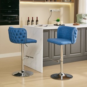 Kumasinova Swivel Bar Stools Set of 2,PU Counter Height Bar Stools with Back Tufted,Adjusatble Seat Height Bar Chairs for Dining Room,Kitchen,Cafe - 1 of 4