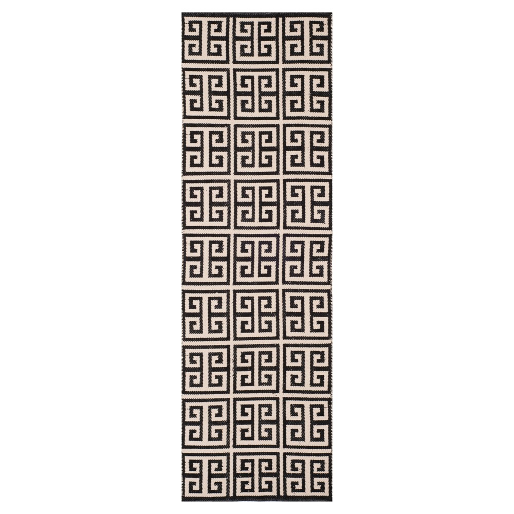 2'3inx7' Runner Janelle Woven Rug Black/Ivory - Safavieh