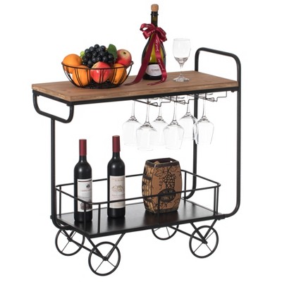 Litake Bar Cart, 3 Tier Bar Carts for The Home, Rustic Brown Bar Cart with  Wheels, Two Portable Trays, Wine Rack, Glasses Holder, Industrial Serving  Cart for Kichen, Living Room, Dining Room 