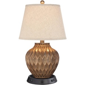 360 Lighting Buckhead Modern Accent Table Lamp 22" High Warm Bronze with Dimmer USB Workstation Base Drum Shade for Bedroom Living Room Kids Desk Home - 1 of 4