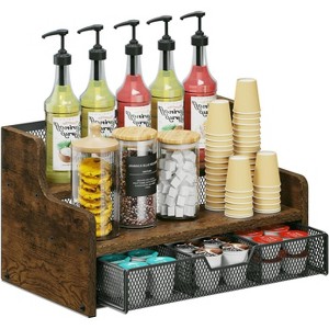 Wood Coffee Station Organizer with Drawer, K-Cup Pod Holder Storage Box for Countertop Coffee Bar - 1 of 4