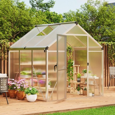 Aluminum outdoor greenhouse with roof vents and quick assembly frame, PC panels, suitable for greenhouse, courtyard, terrace, lawn