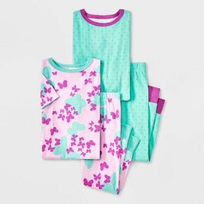 Toddler Girls' 4pc Butterflies and Dots Ribbed Pajama Set - Cat & Jack™ Pink 5T