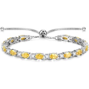 Sterling Silver Birthstone Tennis Bracelet, Bolo Adjustable Chain Fine Jewelry, Birthday Gift for Women Mom Wife - 1 of 4