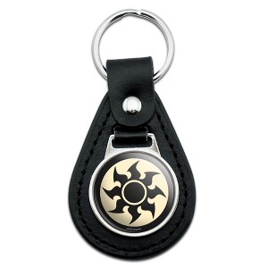 Magic The Gathering White Mana Symbol Black Leather Keychain - 1 of 4