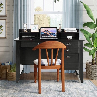 Small Computer Desk Furniture PC Laptop Study Corner Table Black Wood ON Castors 