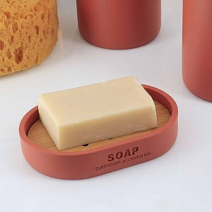 Evideco French Home Goods Chic Polyresin Soap Dish with Draining Bamboo Insert - 1 of 4
