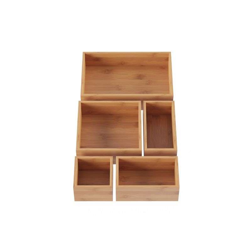 Drawer Organizer -5 Compartment Modular Natural Wood Bamboo Space Saver Tray Storage for Kitchen, Office, Bedroom and Bathroom by Hastings Home, 5 of 7