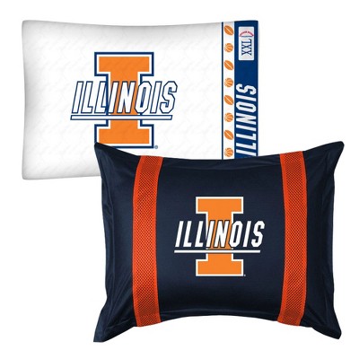 2pc NCAA Pillowcase and Pillow Sham Set College Team Logo Bedding Accessories - Illinois Fighting Illini..