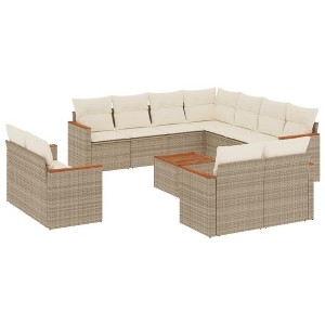vidaXL 12 Piece Patio Sofa Set with Cushions Beige Poly Rattan - Beige With Table - 1 of 4