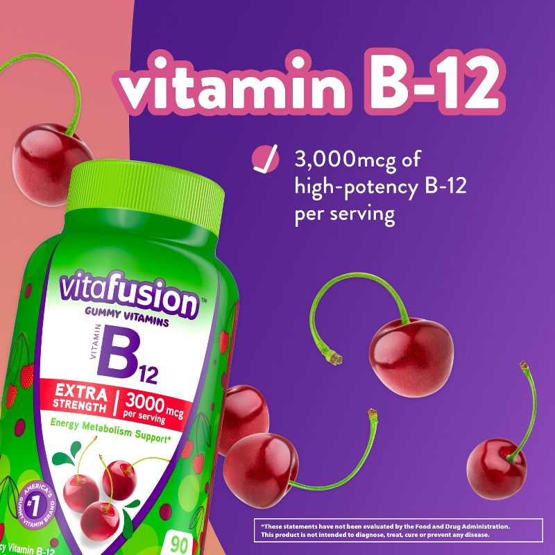 Vitafusion Extra Strength Vitamin B12 Gummy Vitamins - Cherry Flavored - 90ct, 4 of 12