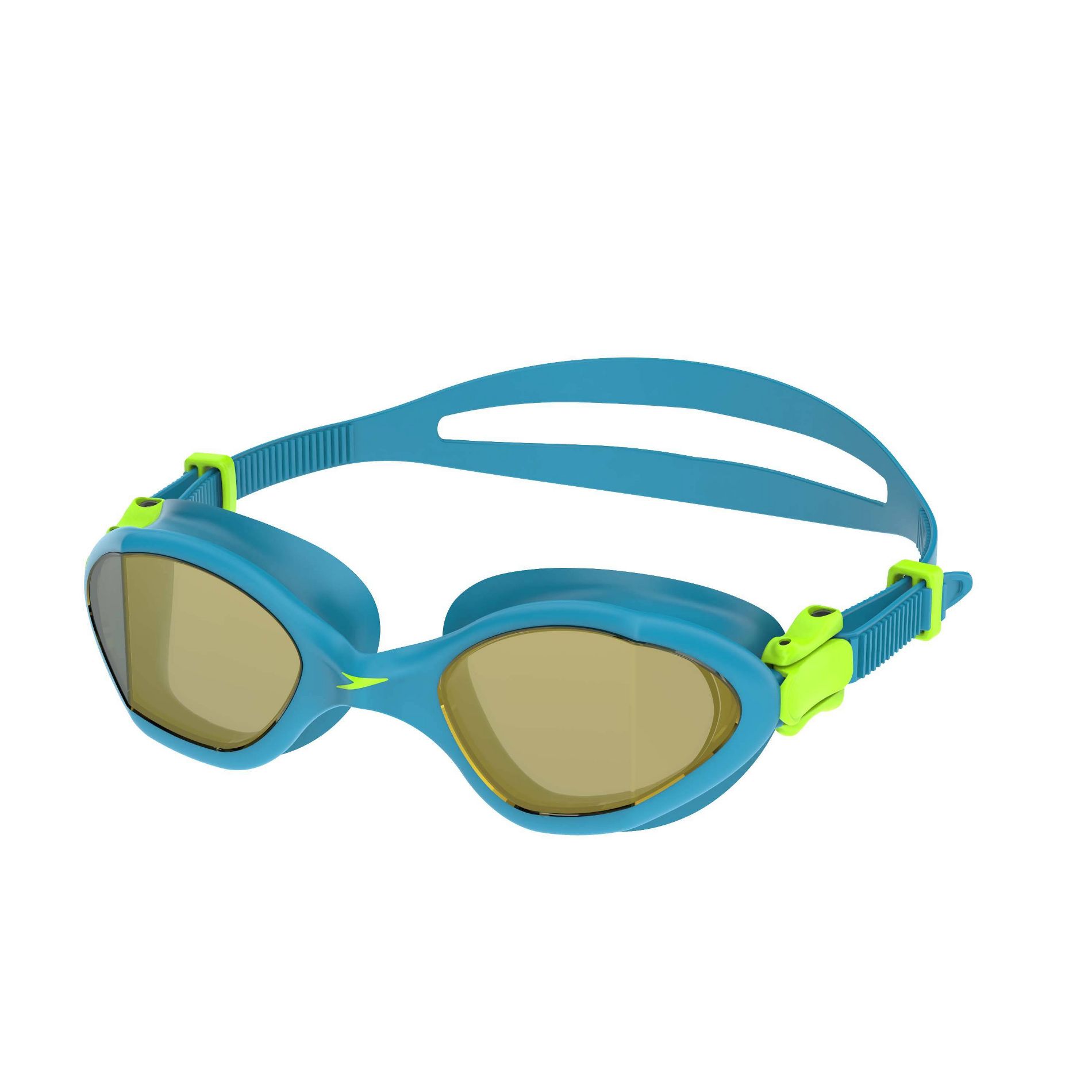 Speedo Junior Amp Mirrored Swim Goggles - Blue/Green: Latex-Free, Anti-Fog, Adjustable Strap