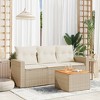vidaXL Patio Sofa Set with Cushions Outdoor Furniture 4 Piece Poly Rattan - Beige and Cream - 2 of 4