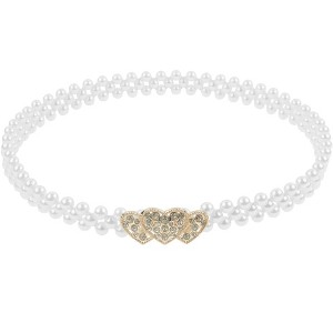 INSPIRE CHIC Women's Pearl Belt Crystal Rhinestone Retro Elastic Thin Waist Belt for Wedding Dress - 1 of 4