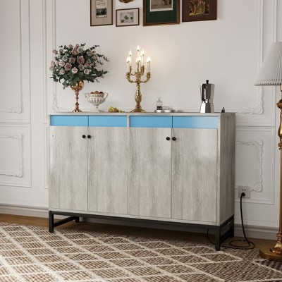 Aheaplus Storage Buffet Cabinet with Adjustable Shelves, Coffee Bar with Charging Station, LED Light