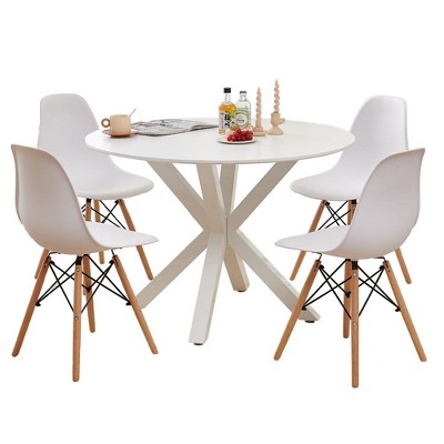 42.1in Wooden Round Dining Table, Circle Dining Room Table For 4-6, Modern White Wood Kitchen Table For Dining Room Kitchen Living Room
